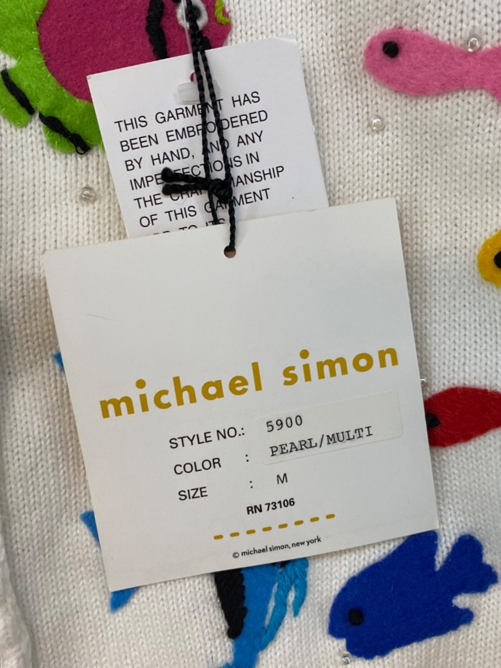 NEW! Vintage Michael Simon Cardigan M • SCUBA Girl Beaded Embroidered • Art - Picture 6 of 10